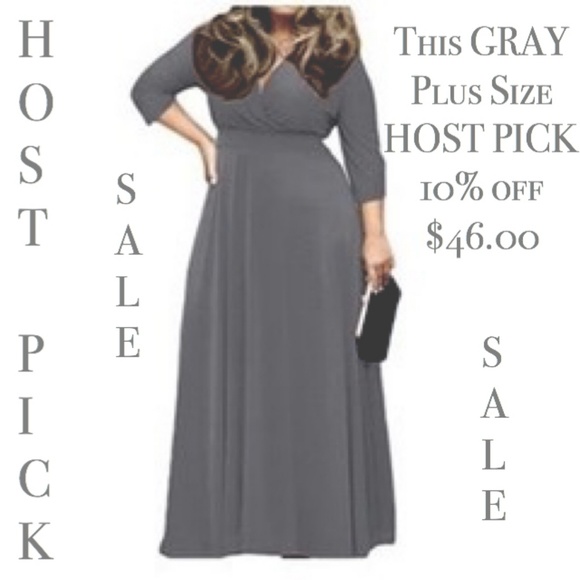 Dresses & Skirts - 10% OFF,  Gray, V-Neck 3/4 Sleeve, MAXI-Dress, 3XL